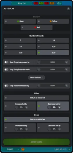 Plinko settings